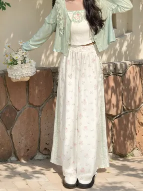 White Floral Summer Casual Pants