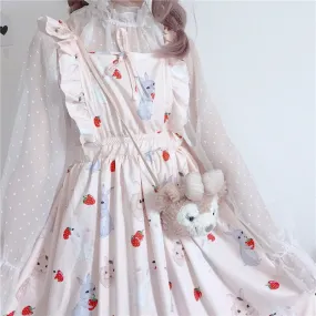 WILUXE  Women's Dresses Chic Lady Kawaii Ulzzang Strawberry Rabbit Cute Strap Dress Female Ins Vintage Harajuku Dress For Women Casual