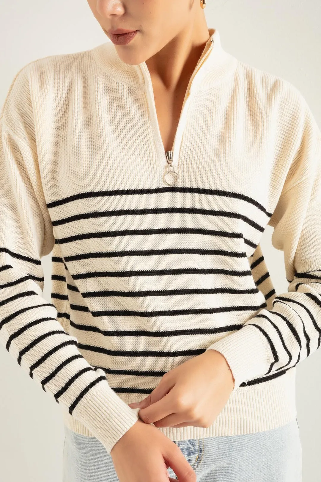 Women Zipper Long Sleeve Knitwear Sweater