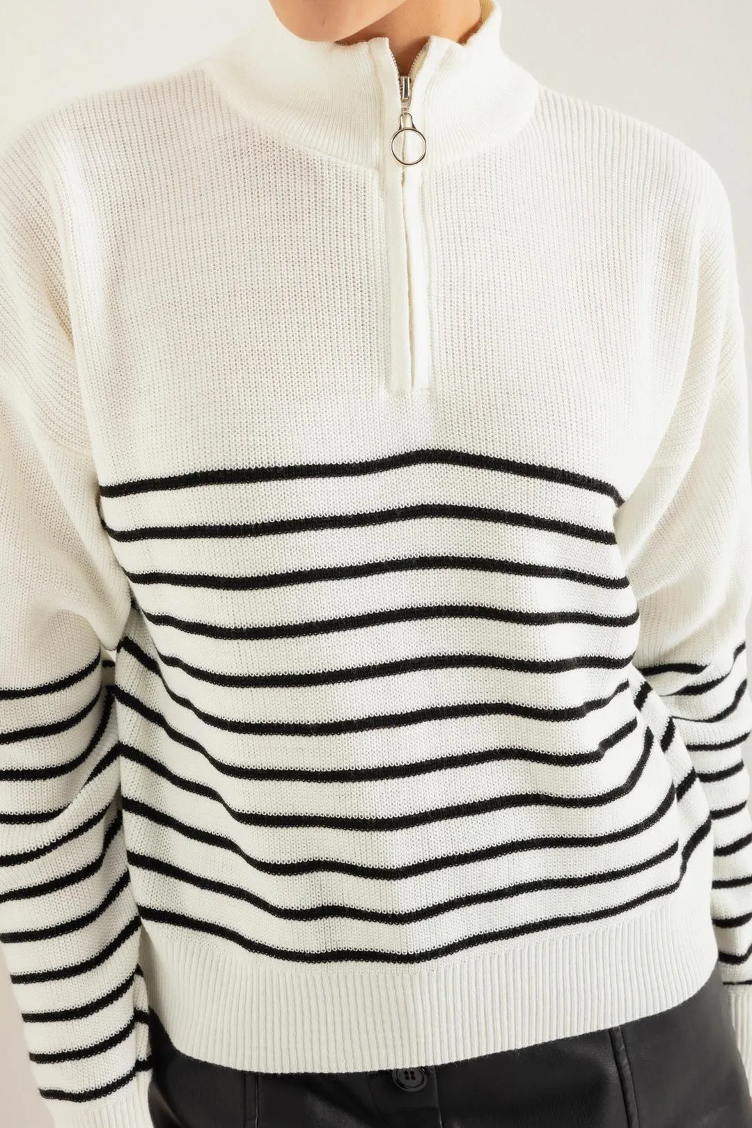 Women Zipper Long Sleeve Knitwear Sweater