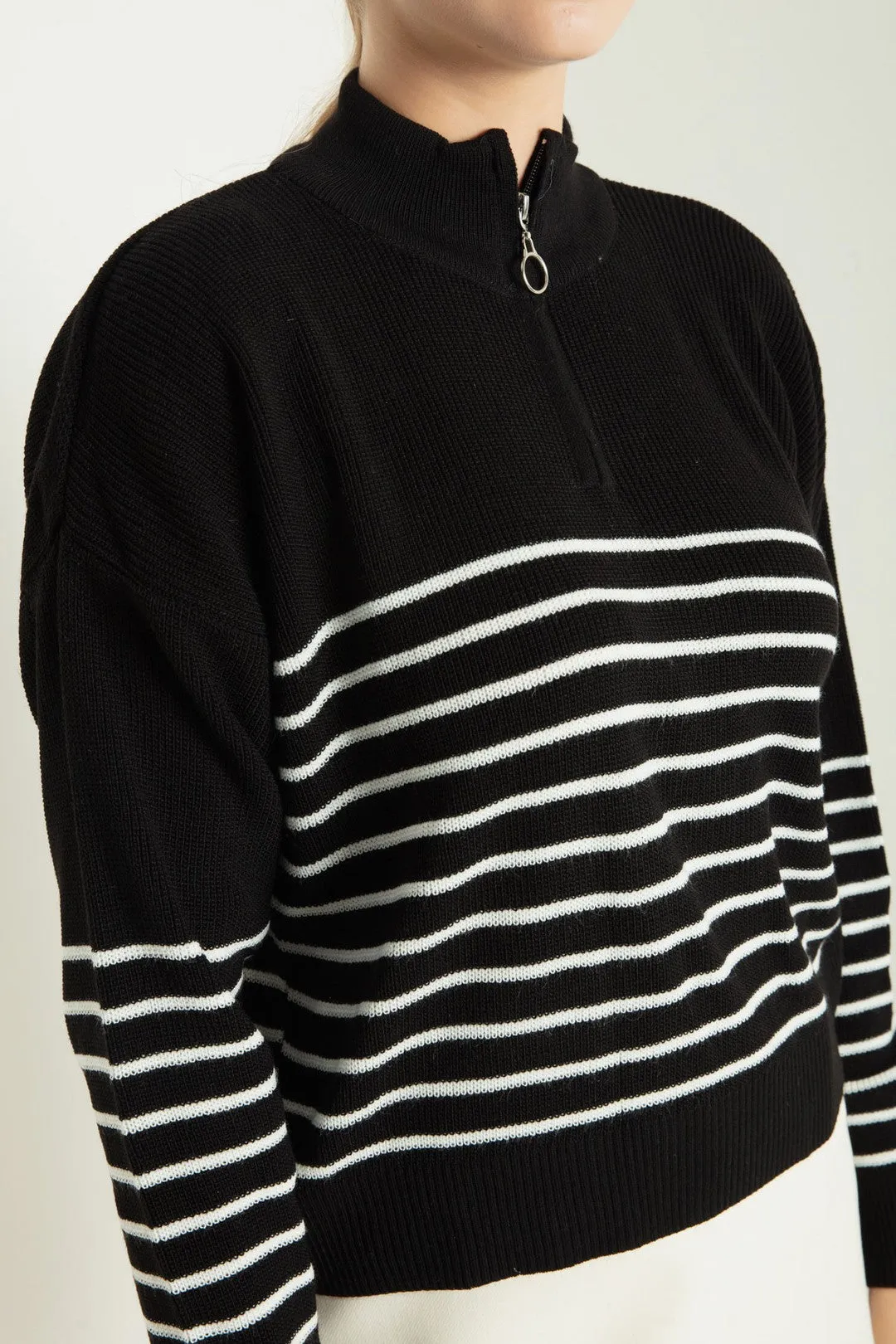 Women Zipper Long Sleeve Knitwear Sweater